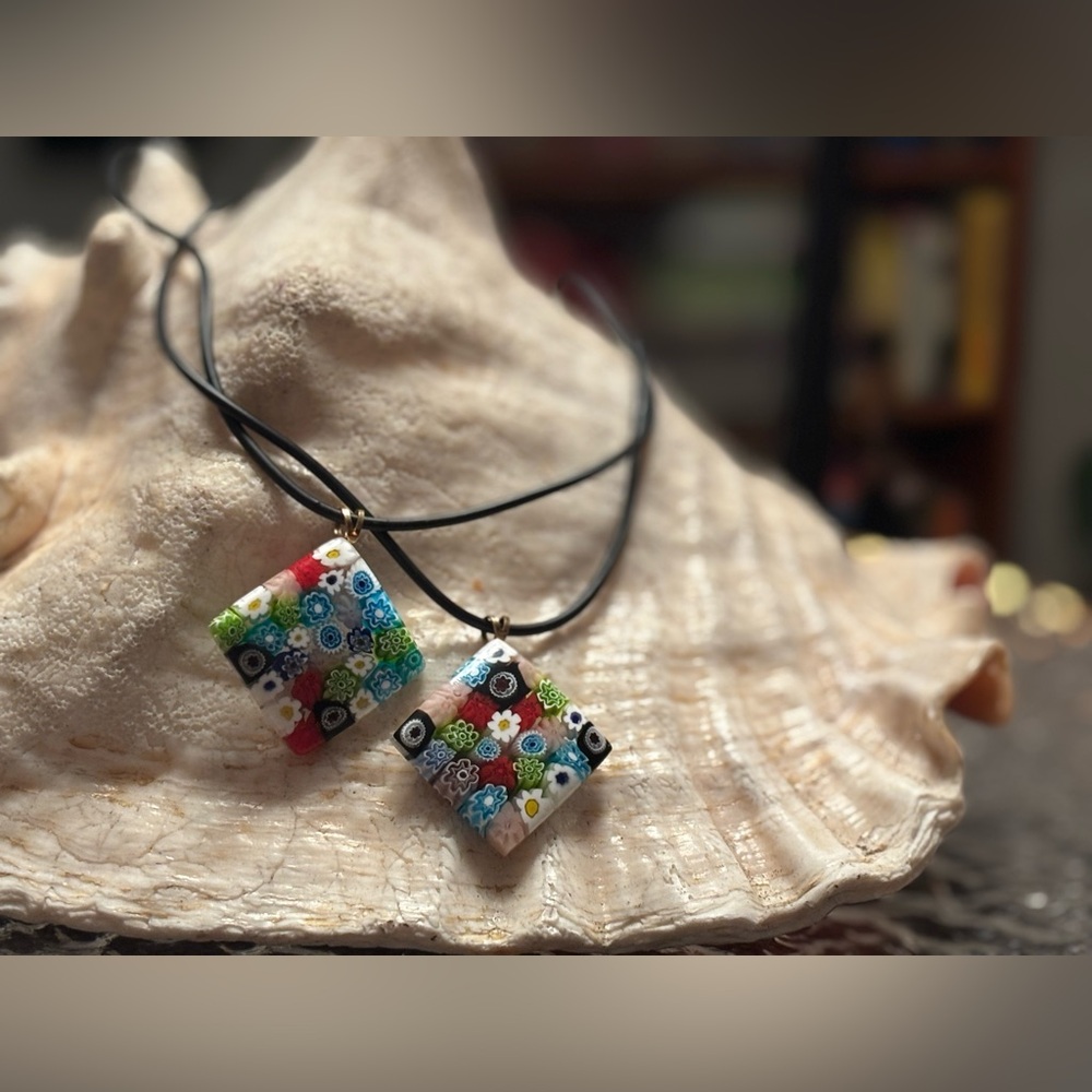 Murano Millefiori Matching Pendant Set • Authentic Italian Art Glass • BFF •